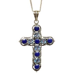 Nicky Butler Cross Necklace Sterling Silver, Lapis and Blue Topaz Made in India